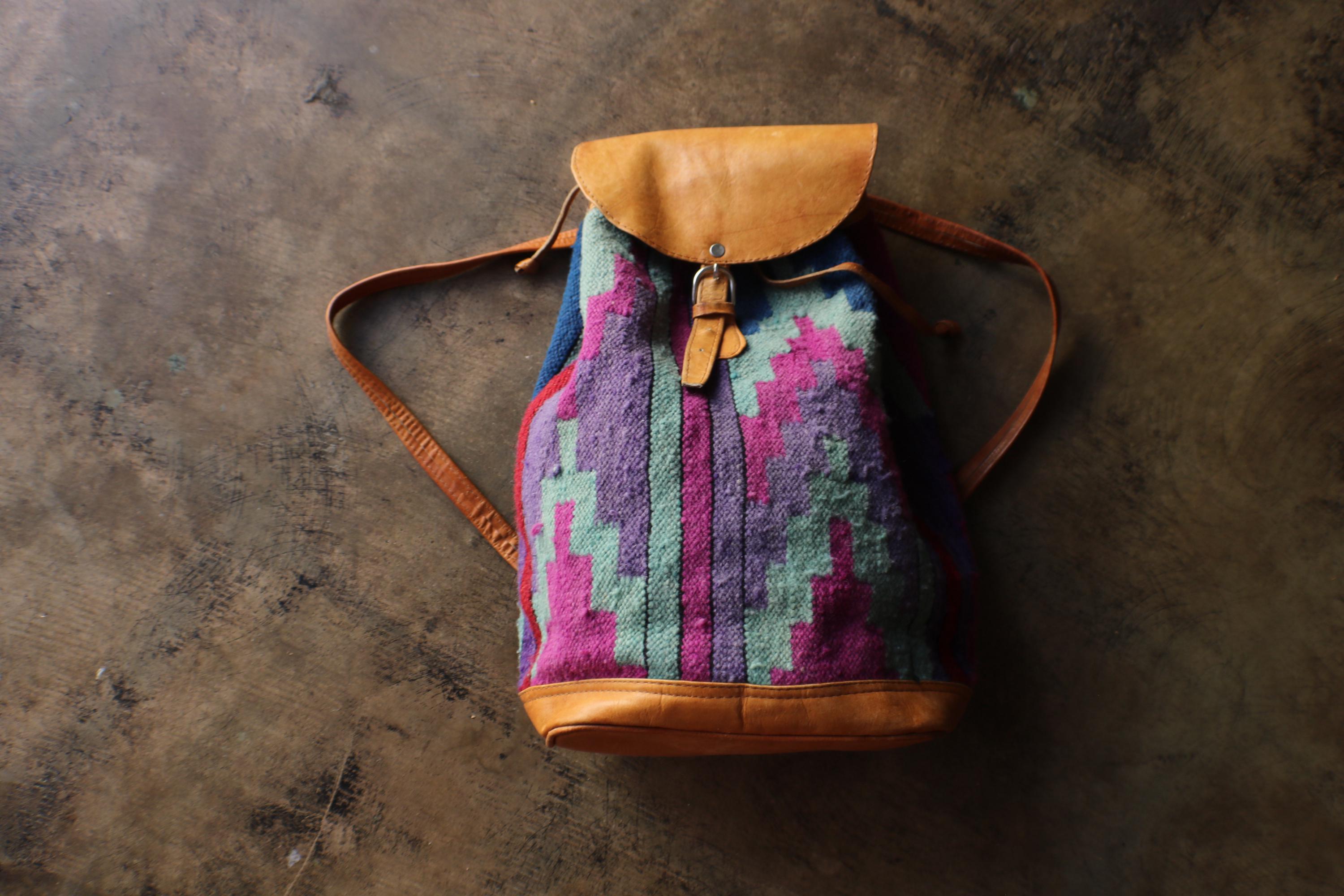 Yun Art Vintage Kilim Wool Carpet Sling Backpack Leather Trim Tribal Boho Unique Travel Bag | Handmade Kilim Travel Bag main image 4