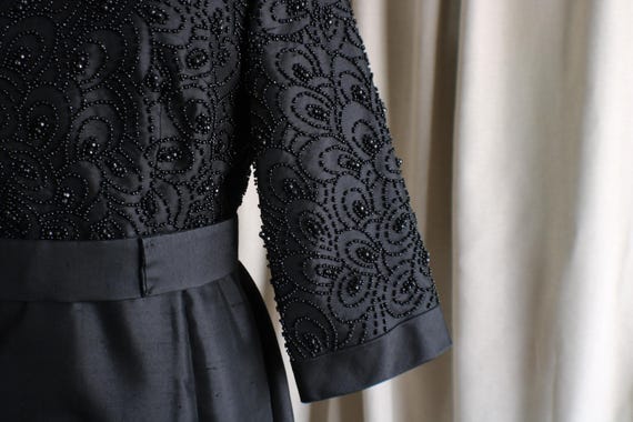 Vintage Black Silk Dress , Beaded Evening Dress ,… - image 4