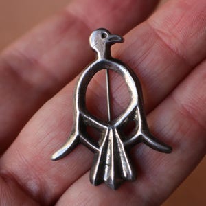 Sterling Sandcast Brooch , Vintage Navajo style Pin , Southwest Bird Jewelry
