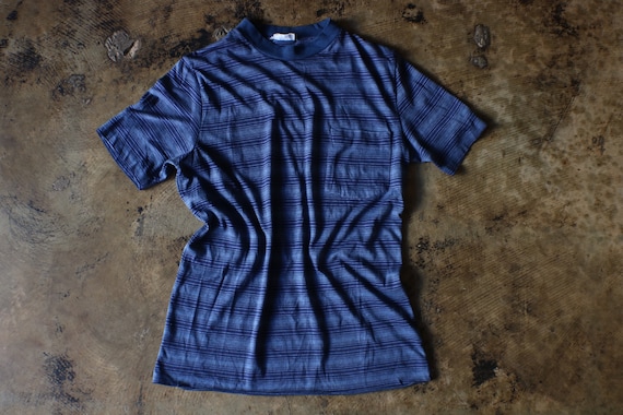 1960 Striped T Shirt / Vintage Blue Shirt / Women… - image 1