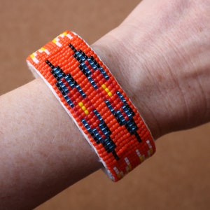 Southwest Beaded Cuff , Wide Orange Beaded Bracelet  , Southwestern Jewelry