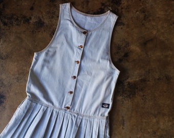 Denim Pinafore Dress / Vintage Sleeveless Jean Dress / Women's Small