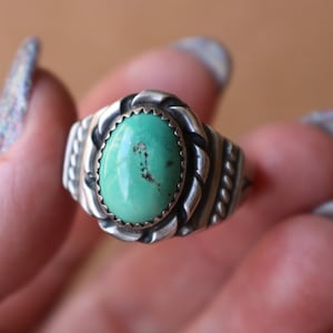 Turquoise Men&#39;s RING / Size 12 1/2 / 40&#39;s to 50&#39;s Vintage Southwest Sterling Silver Jewelry