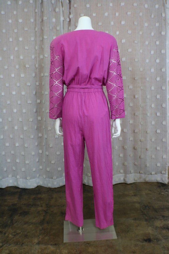 Vintage Fuchsia Jumpsuit / 80's Cotton Pant Jumps… - image 8