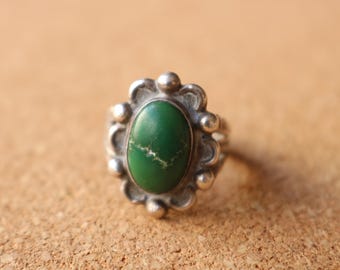 1930's Turquoise Ring , Early Southwest Jewelry , Vintage Sterling Fred Harvey Era