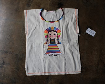 Vintage Embroidered Cotton Top: Mexican Rag Doll Otomi Design