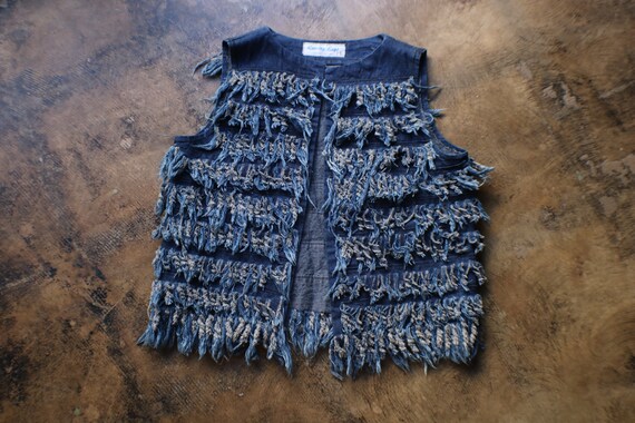 Fringed Denim Vest / Vintage Frayed Denim Vest / F