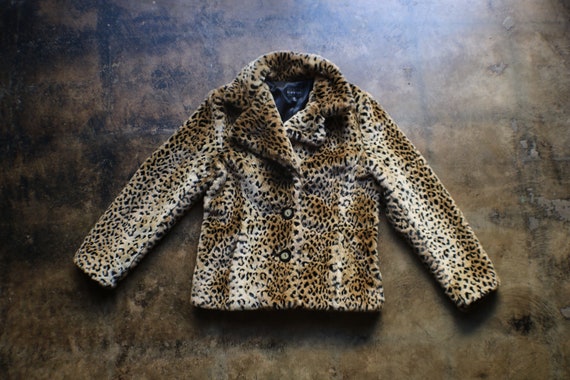 Faux Fur Leopard Coat / Women's Hip Length Fake Fu
