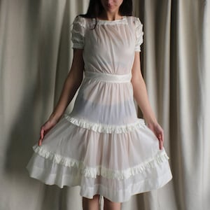 Vintage White Dress / 1930&#39;s to 40&#39;s Style Translucent Dress / Extra Small Ruffled Party Dress