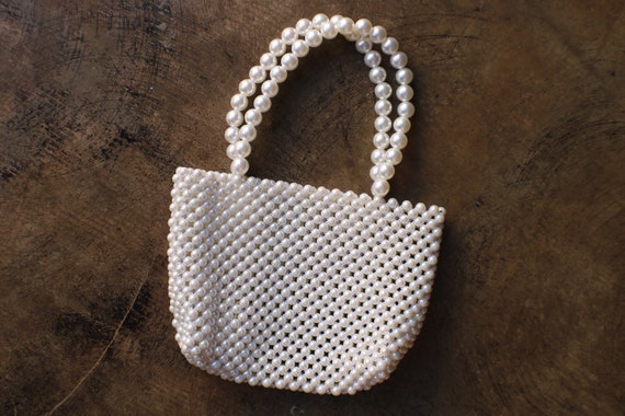 90's Bead Purse / Faux Pearl Short Handle Handbag… - image 1