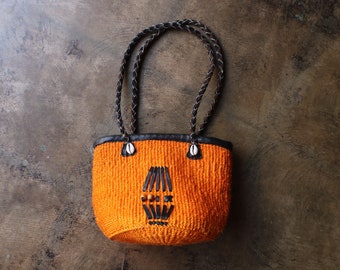 Bolso vintage de sisal y cuero / Bolso Boho / Monedero estilo africano