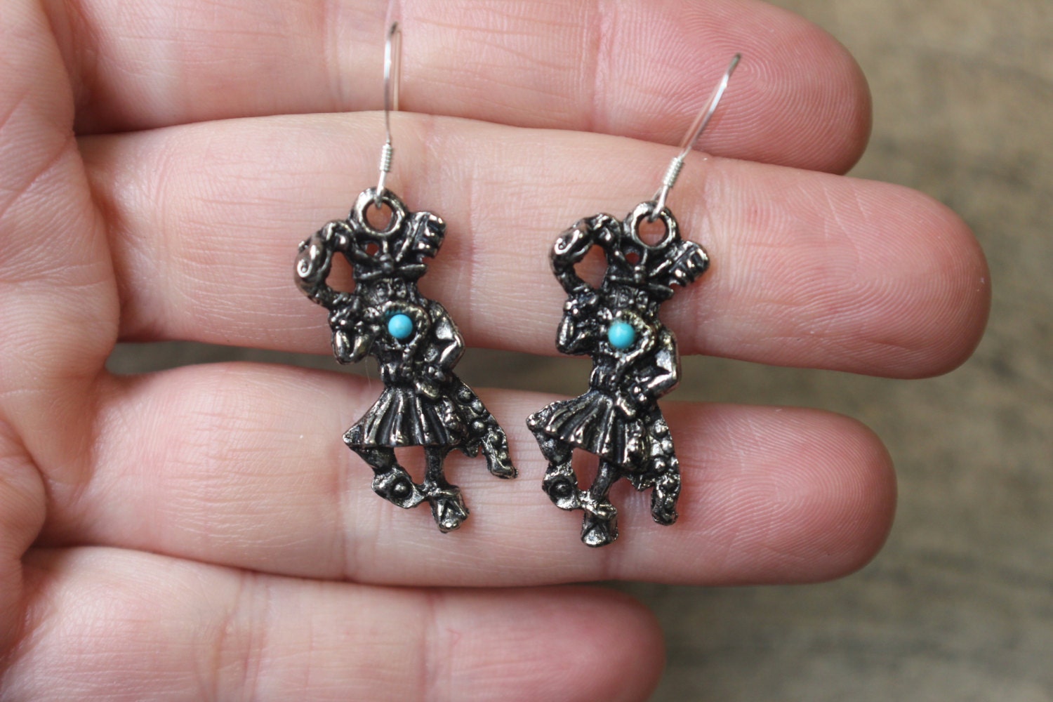 Southwest Dangling Earrings , Snake Kachina EARRINGS, Costume Jewelry