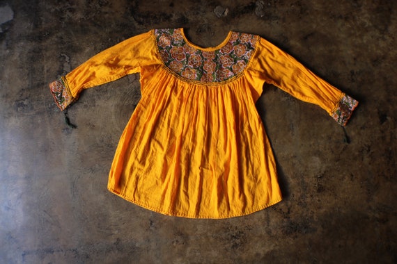 Yellow Cotton Embroidered Blouse /  Floral Flowy … - image 1