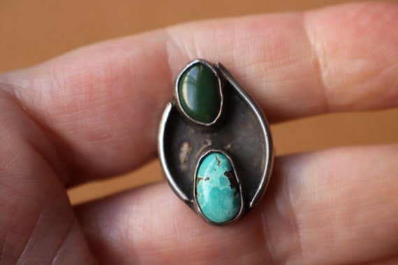 Turquoise Ring, Vintage Double Stone Sterling Sil… - image 3