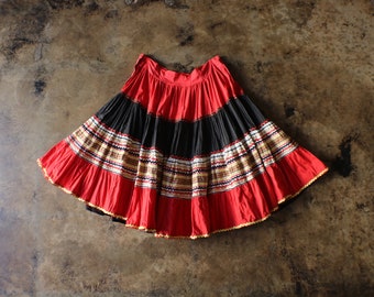 Vintage Large Patio Skirt  / Red and Gold Circle Skirt / Metallic 1950's Southwest Skirt