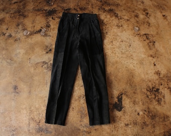 Black Suede Pants / High Waist Leather Pants / Women's Medium