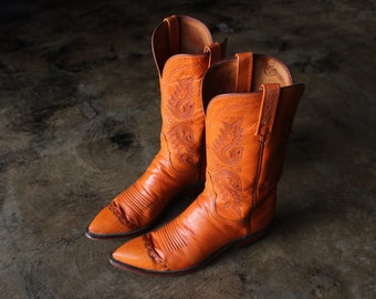 8 1/2 B Women's Cowboy BOOTS / Lucchese Western Boots / Orange Leather Boots