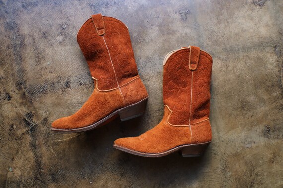 9 1/2 D Men's Cowboy Boots / Stewart Brown Suede Western - Etsy