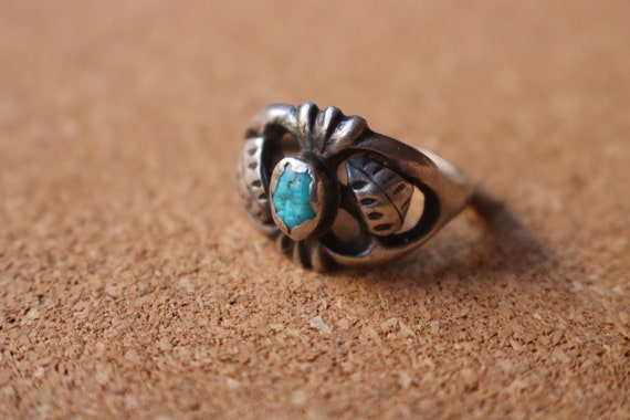Turquoise Sand Cast Ring / Southwest Sterling Jew… - image 1