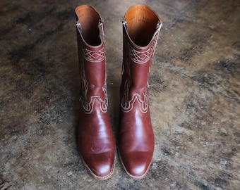Bottes Western Lucchese Homme - 9D - Cuir Marron, Bout Rond, Vintage USA
