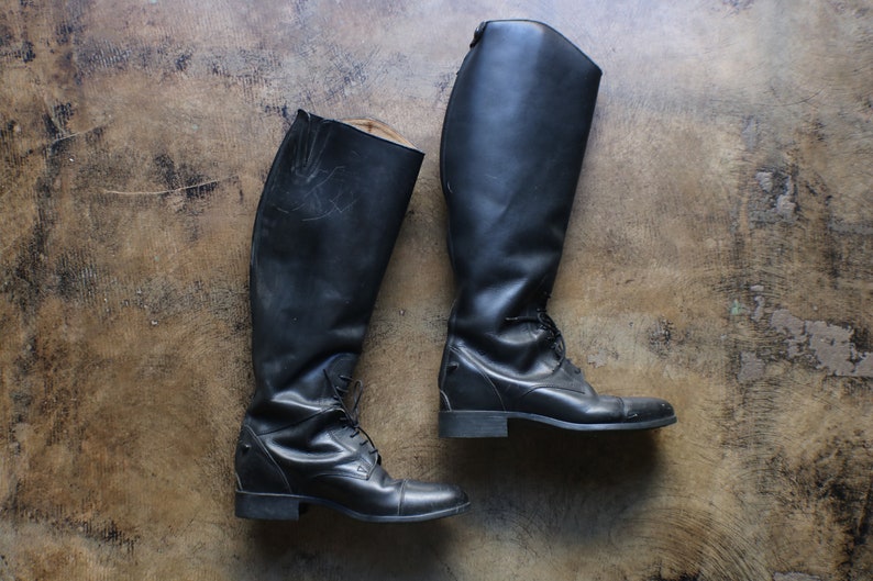 8 1\/2 Women's Riding Boots \/ Black Leather BOOTS \/ Vintage Knee High Boots \/ Women's Equestrian
