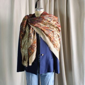 Vintage Large Scarf / Metallic Paisley Scarf