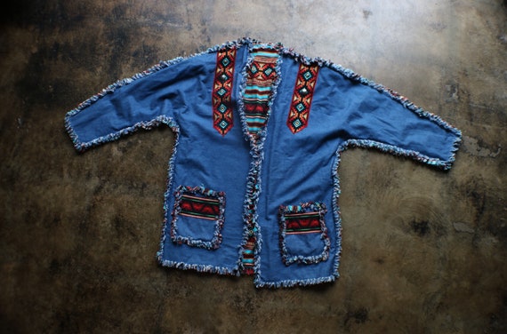 Southwest Denim Jacket Fringed Seam Light Weight Women's - Etsy