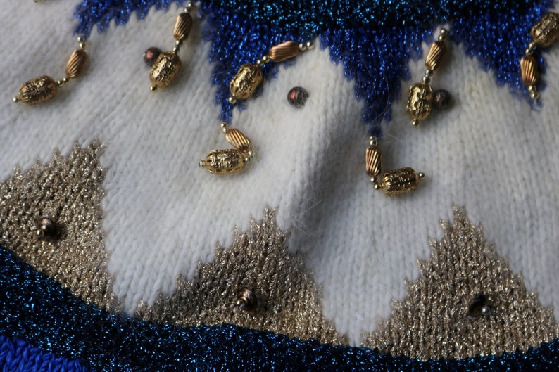 Angora Sweater Royal Blue White Beaded Jumper Vintage Women/'s Lavish Sweater Medium