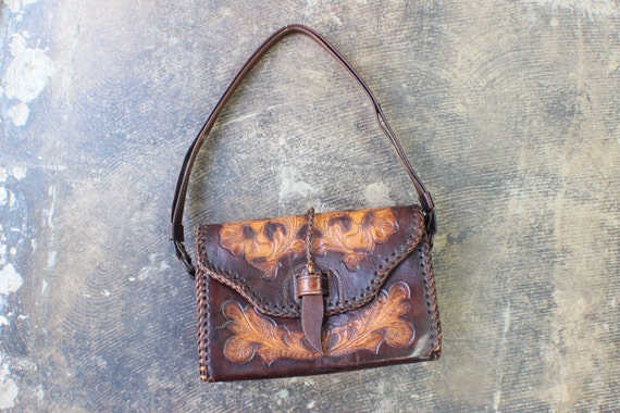 Tooled Leather Purse / 1960's Handbag / Mexico Le… - image 1