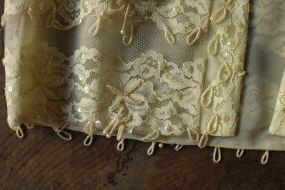 60's Beaded Shirt / Pale Yellow Lace Sequin Sheer… - image 3