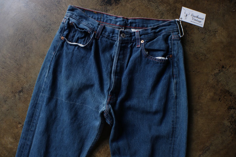 Levis 501 Jeans, 90's Dark Wash DENIM , Levis Red Stitch Denim 31 x 34 image 3