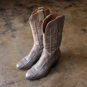 Size 8 1/2 Patchwork Cowboy Boots / Women&#39;s Grey Western Boots / Vintage Leather Shoes