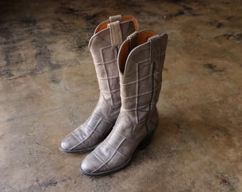 Größe 8 1/2 Patchwork Cowboy Boots, Damen Grau Leder Western Boots