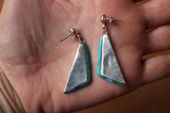 Dangling Turquoise EARRINGS / Vintage Geometric S… - image 4