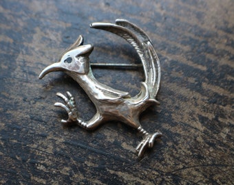 Roadrunner Brooch / Mid Century Silver Pin / Southwest Bird Jewelry / Sterling Brooch