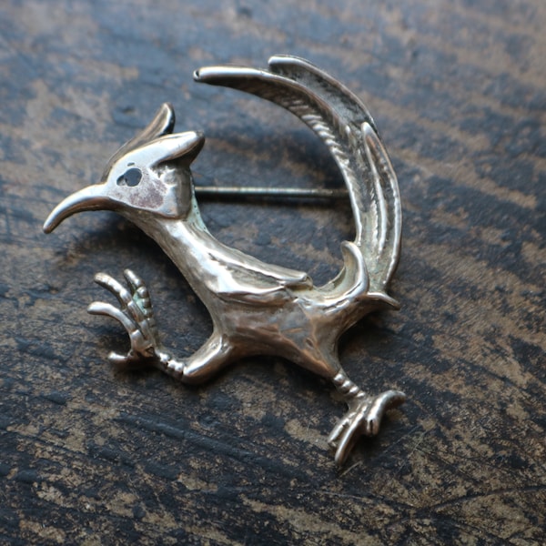 Roadrunner Brooch / Mid Century Silver Pin / Southwest Bird Jewelry / Sterling Brooch