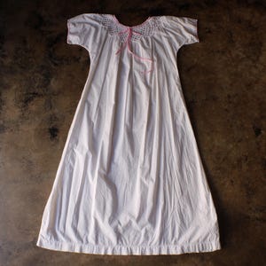 Antique Chemise / Crochet Lace Yoke Slip with White Cotton / Medium to Large