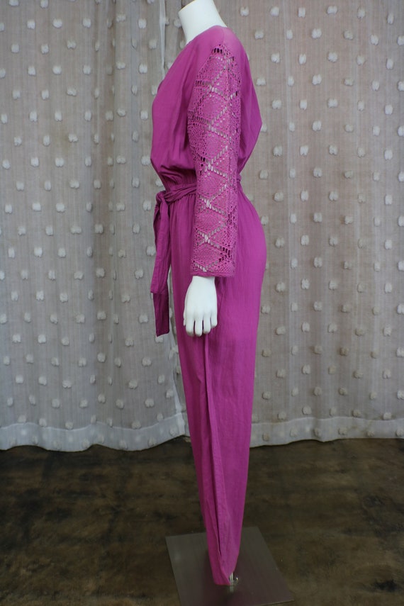 Vintage Fuchsia Jumpsuit / 80's Cotton Pant Jumps… - image 6