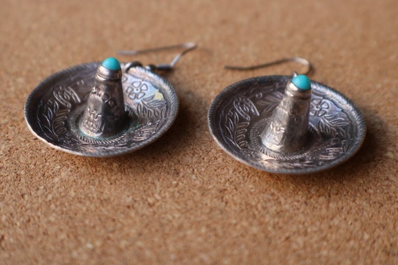 Mexican Sombrero Earrings / 1950's Mexico Sterlin… - image 3
