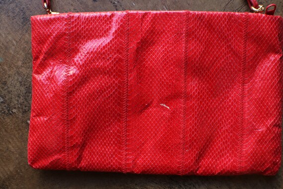 Red Leather Clutch / Vintage 80's Snake Skin Purse - image 5