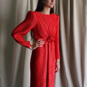 Red Micro Pleat Dress / Vintage Lillie Rubin Gown / Women's Small Satin  Maxi