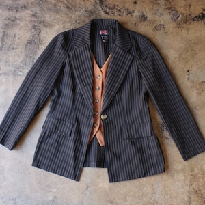 90s Blazer with Vest / Vintage Women&#39;s Black Pin Stripe Blazer / Medium