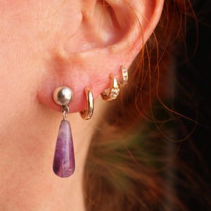 Amethyst Sterling Earrings , Silver and Purple Drop Earrings , Vintage Jewelry