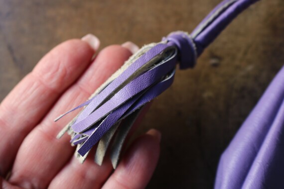 Purple Leather Purse / Vintage Draw String Purse … - image 6