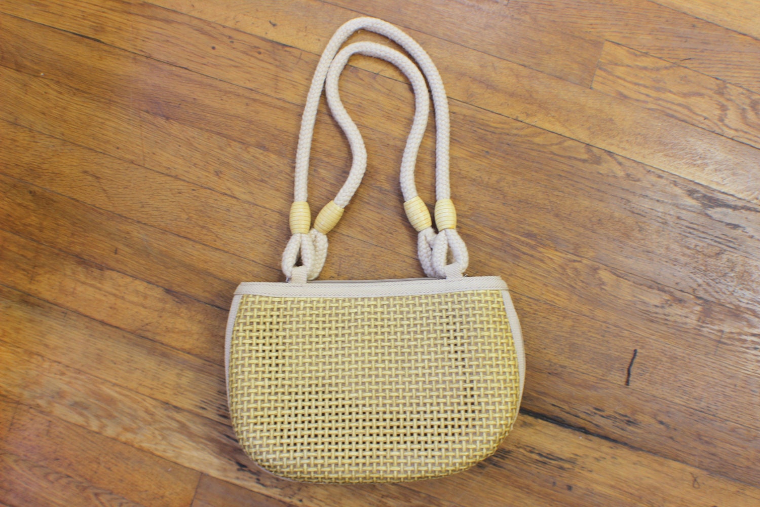 Earthy Straw Purse / Vintage Wooden Bobble Handbag / Cream Hue -  Israel