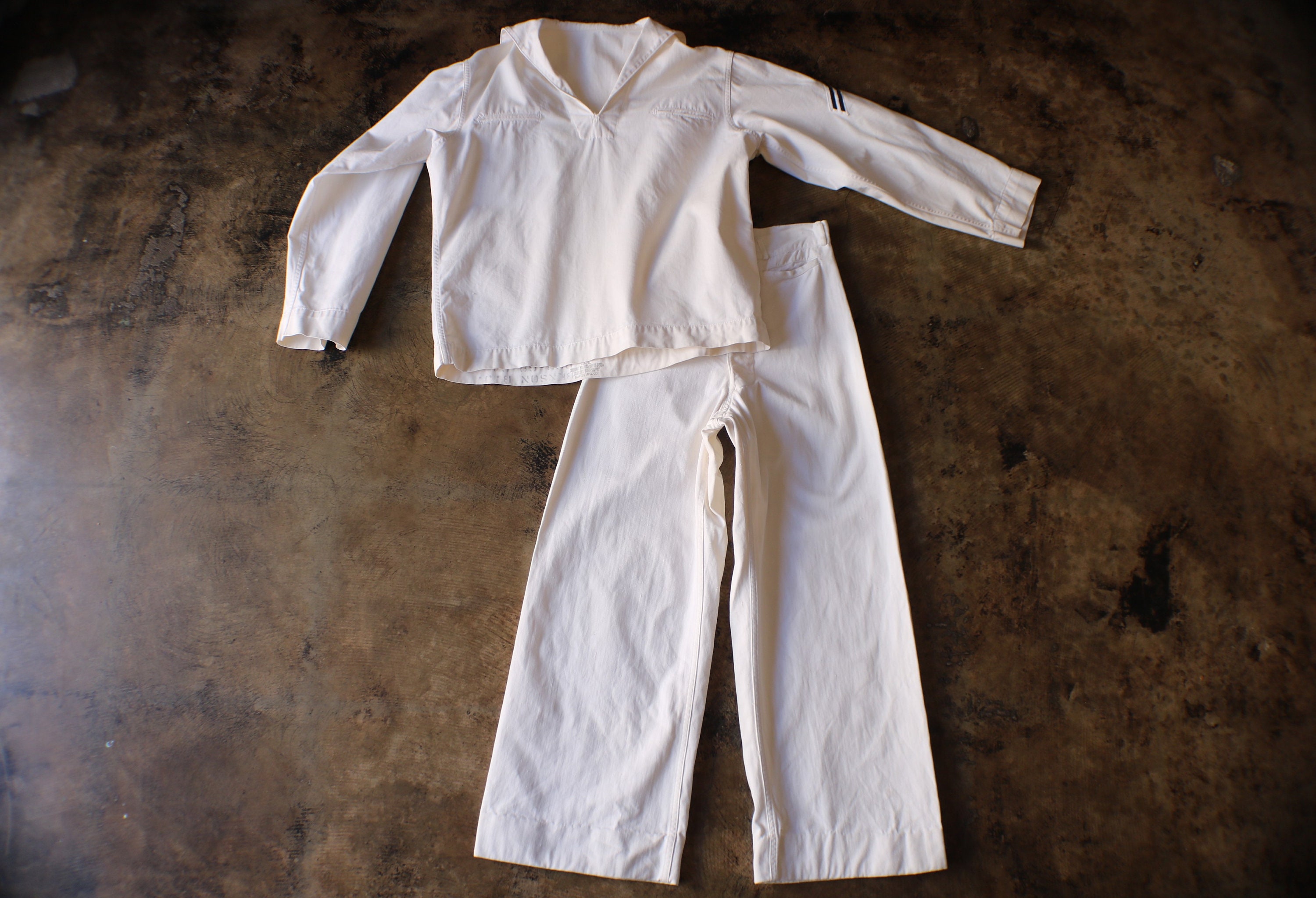 1960's Navy Uniform / White Cotton Two Piece / Vintage
