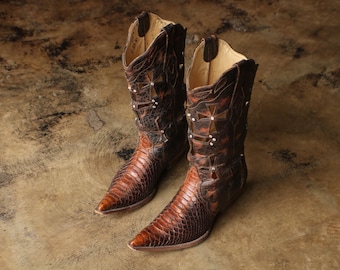 9 1/2 M Women's Cowboy Boots, Snake Skin Leather, Western