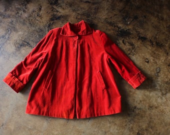 1950's Red Velvet Jacket / Vintage Swing Coat / Women's Medium