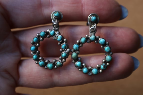 Turquoise Circle EARRINGS / Southwest Screw Back … - image 2