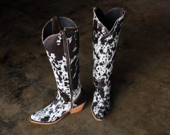 Size 9 Cowhide Cowboy Boots , Knee High, Women's Western